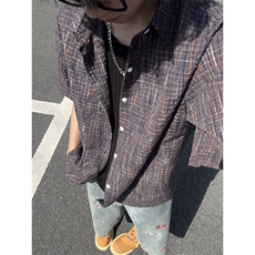 B221美式ins高街宽松薄款泡泡格短袖衬衫SY2548-特P35控59，男装T恤，电商B221