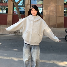 抖音得物高品质25秋冬美式高街宽松结构防风高领连帽卫衣外套W60，男装卫衣，电商A486