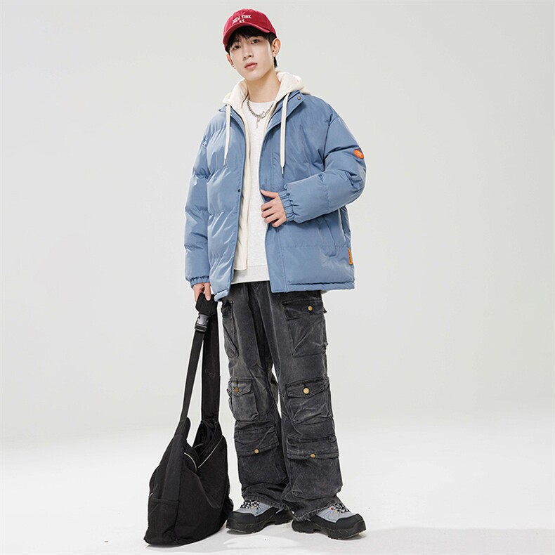 棉衣男三防冬季新款港风宽松连帽假两件加厚棉服914-4-WT08P70，男装棉衣，星座914-4