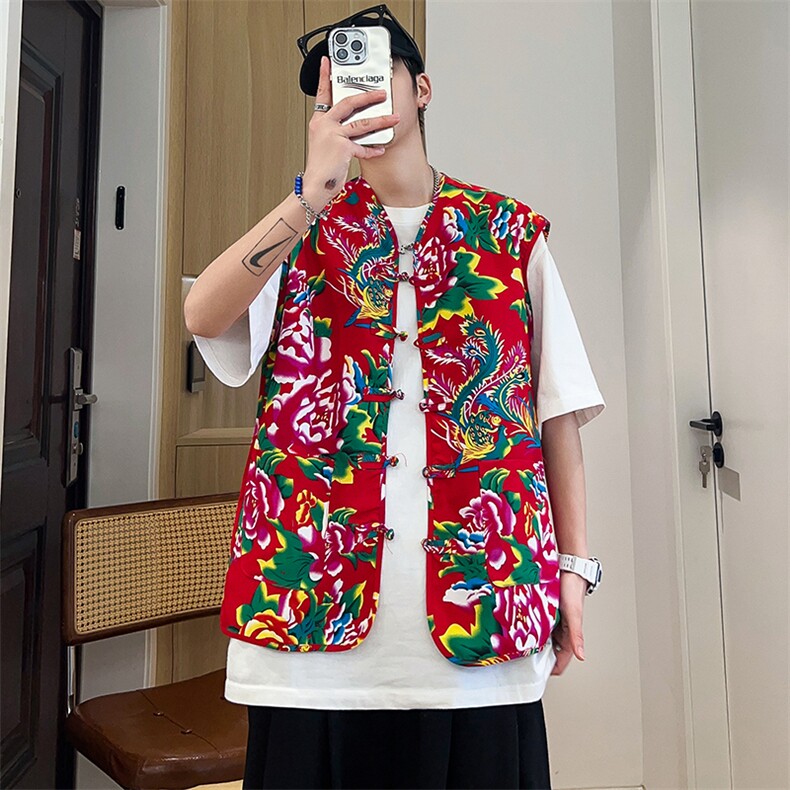 M2单层盘口东北大花马甲大码男女团队服个性婚礼喜庆风汉服潮，男装背心/马甲，星座115A(原星座507）