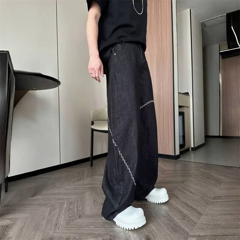 1506-1/K77351/P43美式潮牌小众设计刺绣黑色牛仔裤男显腿长男女,男装牛仔裤,星座1506-1