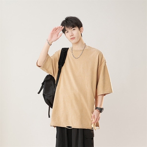潮宽松运动打底衫T恤水洗重磅夏季新款短袖T恤男24XT77132特批22图片