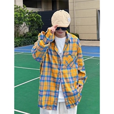 【006】黄色格子衬衫男潮牌长袖薄衬衣外套A079-CS356-P32，男装衬衫，电商A079