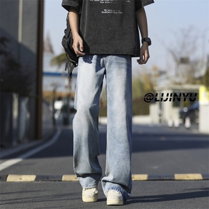 直筒阔腿休闲高街潮牌长裤坠感时尚牛仔裤 K810-特批5089图片