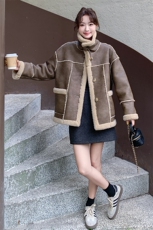 2C085-Q032P195现款机车服外套皮毛一体羊羔毛控2783天出货，女装短外套，2C085
