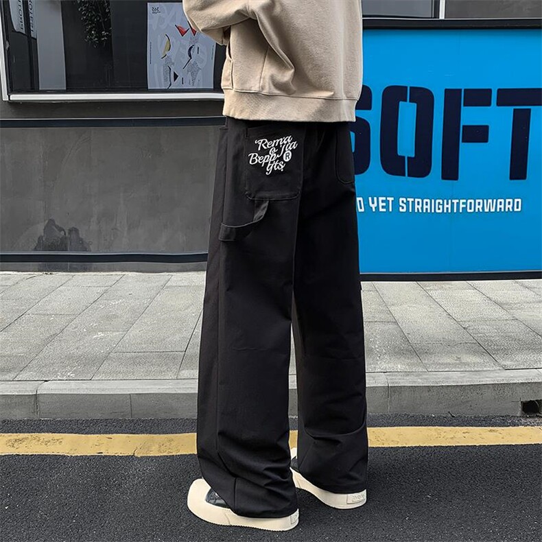 hiphop高街刺绣直筒休闲裤男痞帅大码百搭工装裤K24106-特P35控68，男装工装外套，电商A001