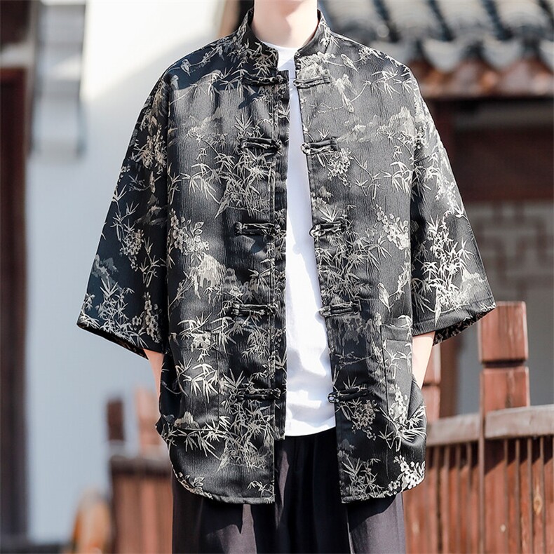 风新款现货2025夏季新中式提花中袖衬衫A021-T2561-P65控88图片
