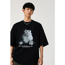 706-T5331-P28特P260克重磅现货夏季猫咪印花短袖T恤情侣潮，男装T恤，星座706