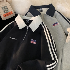 春季美式翻领半拉链POLO衫男潮牌印花外套情侣914-4-WY03-p58控75图片