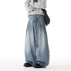 复古牛仔裤男生秋冬宽松显瘦大码阔腿裤cleanfit小众简约情侣长裤,显干净的穿搭男生图片