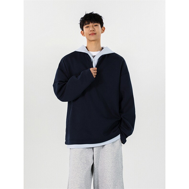 2025春款复古港风上衣潮流V领假两件卫衣休闲百搭情侣款HY709TP48，男装卫衣，电商A102B