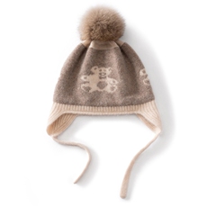 2025年春季新款百搭儿童小熊刺绣双股加厚保暖帽，帽子，思琳羊绒