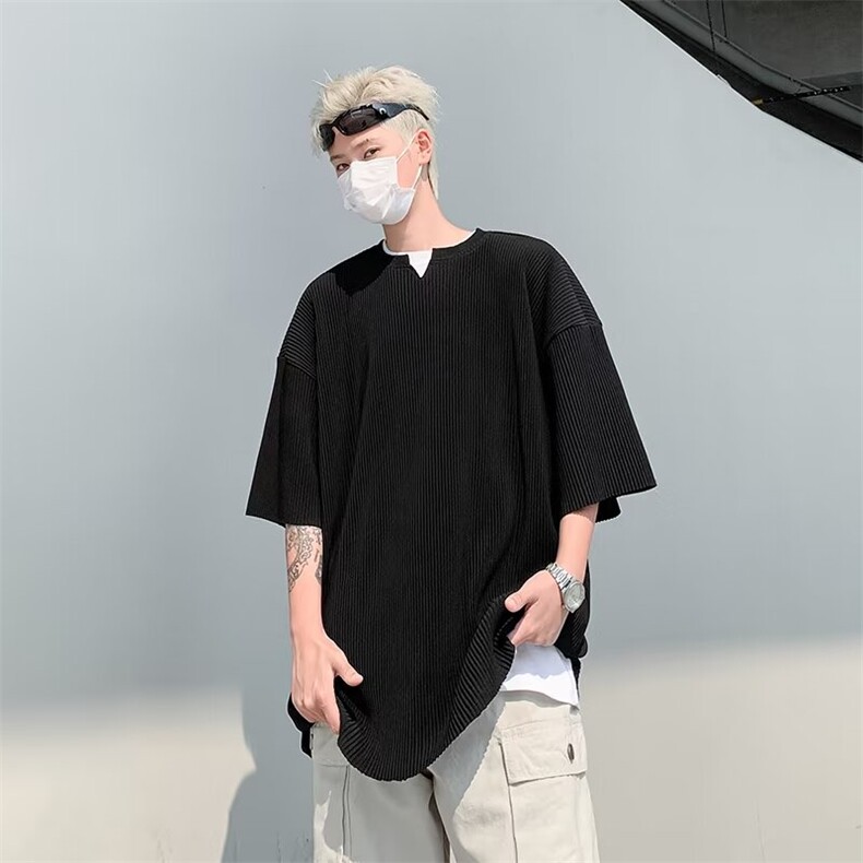 褶皱T恤男士短袖韩版潮流高街帅气百搭2024夏季ins体恤ST406-P32,男装T恤,星座412-3