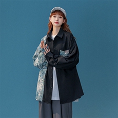 1中性风花型拼接长袖衬衫女大码情侣潮长袖衬衫男CS7714P60控88，男装衬衫，星座226-2
