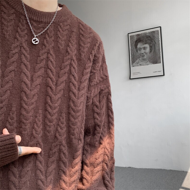 8XL-M麻花毛衣男休闲大码慵懒风情侣圆领针织衫线衣外套MY1512P65,男装针织衫/毛衣,电商B238