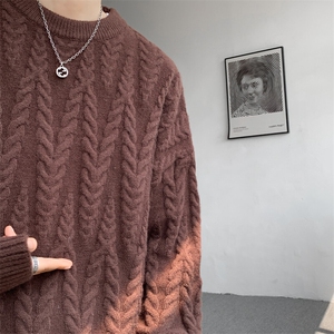 8XL-M麻花毛衣男休闲大码慵懒风情侣圆领针织衫线衣外套MY1512P65图片