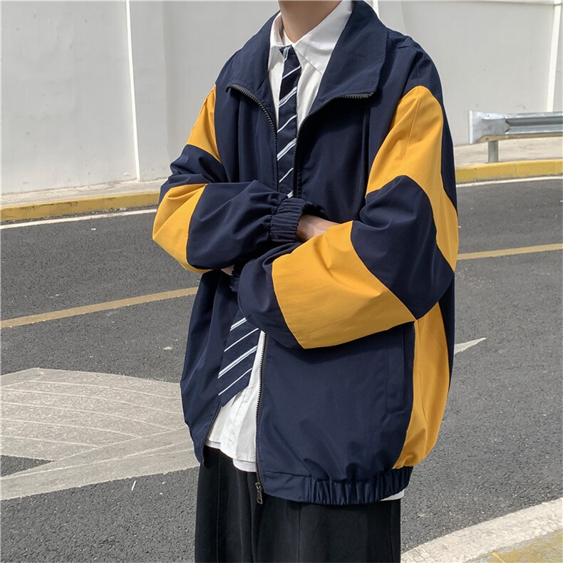JK3013/P55秋装现货新款撞色港风夹克男女宽松外套大码潮流男上衣,男装夹克,电商A141