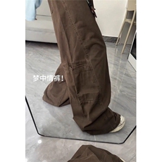 美拉德咖色阔腿工装牛仔裤女新款辣妹高腰宽松直筒长裤KC6770，男装牛仔裤，星座1116A（原606A-3）