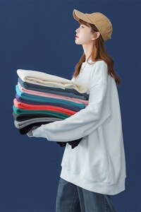 库存充足~休闲圆领男女打底衫纯色情侣卫衣宽松上衣 NQ545TP25图片