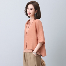 时尚休闲棉麻女2025夏季新款中年妈妈苎麻衬衫减龄亚麻，女装衬衫，忆绮罗