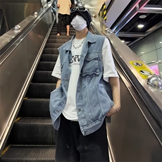 美式高街牛仔马甲男韩版潮无袖2024秋冬新款ins宽松外套W5003-P52，男装背心/马甲，星座412-2