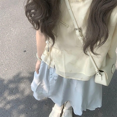 风套装夏季女盘扣禅意立领新中式超仙盘扣上衣+轻纱飘逸半身裙，女装半身裙，星座506A