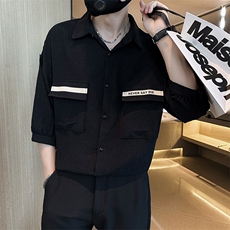 2025春季新款潮牌七分袖衬衫轻熟冰丝半袖衬衣男士上衣901C03p58，男装衬衫，星座901
