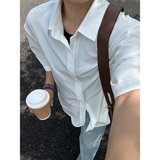 薄款冰丝短袖衬衫男简约纯色垂感休闲痞帅衬衣CS288-P20，男装T恤，星座301C-5