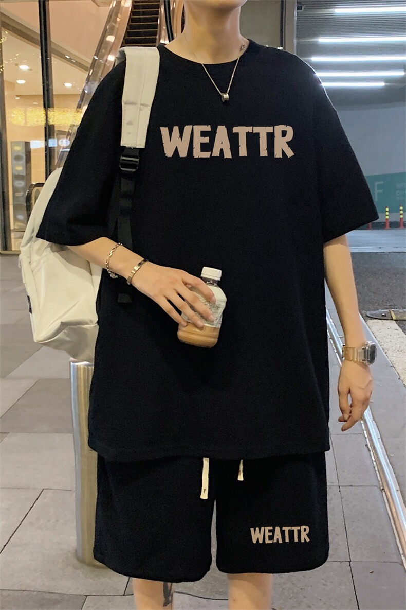 ！2025夏季男士华夫格短袖T恤一套学生运动套装HTZ96P50,男装T恤,电商B220