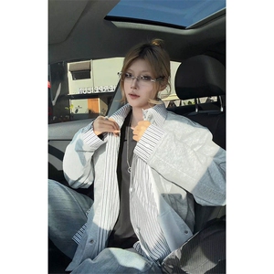 春季新款假两件拼接卫衣条纹衬衫开衫外套男女 C61308-TP4589图片