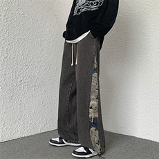 潮小熊拼接刺绣牛仔裤男嘻哈痞帅宽松直筒大码裤子XK66133特p35，男装牛仔裤，电商A042