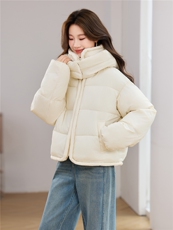 白色潮流气质减龄短款连帽棉服外套女2025年冬季新款加厚保暖棉衣，女装棉衣/棉服，江南富贵女