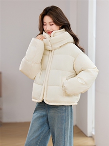白色潮流气质减龄短款连帽棉服外套女2025年冬季新款加厚保暖棉衣图片