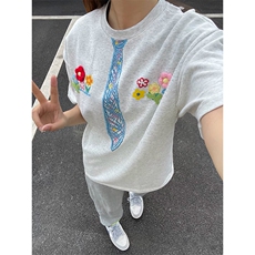 万针全刺绣解构设计260克重磅双纱纯棉高品质美式高街短袖T恤特35，男装T恤，电商A486-1