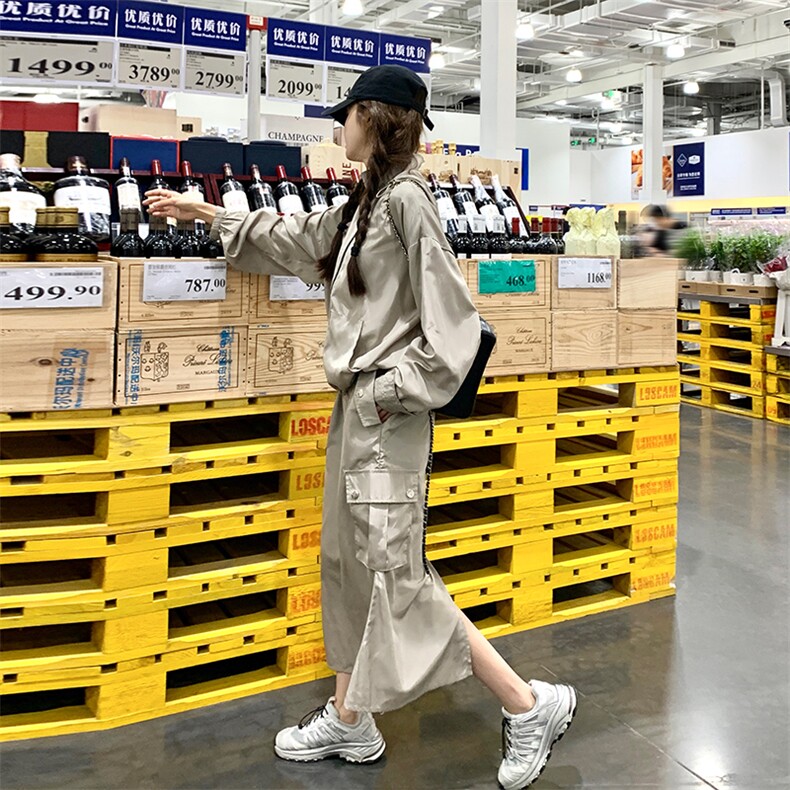 韩系慵懒风工装冲锋衣套装裙女春秋两件套学院风减龄盐系炸街小众,女装套装/套裙,纯色衣恋
