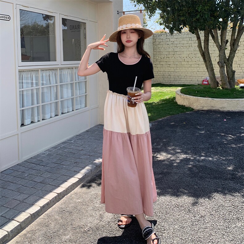少女风韩系木耳边拼接连衣裙女夏2025新款多巴胺穿搭独特漂亮长裙图片