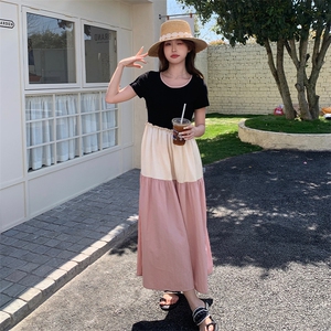 少女风韩系木耳边拼接连衣裙女夏2025新款多巴胺穿搭独特漂亮长裙图片
