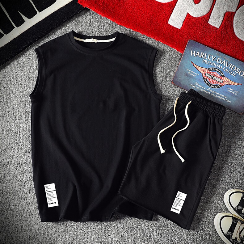 TB36045-P50 纯汗背心套装男士大码汗衫短裤两件套 麒麟风图片