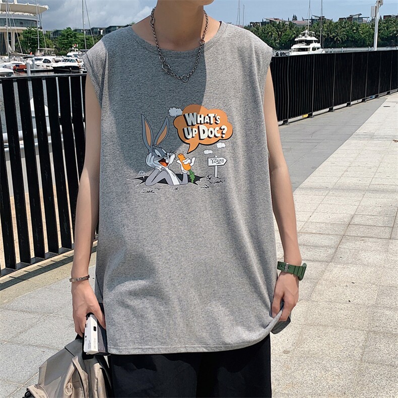 ！港风2023夏季无袖背心男加肥加大码宽松短袖T恤男BX280-P20,男装背心/马甲,电商B371