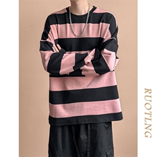 春秋现货高品质潮牌卫衣98.4%棉粉色条纹上衣宽松A351-AW2514-P75，男装卫衣，电商A351