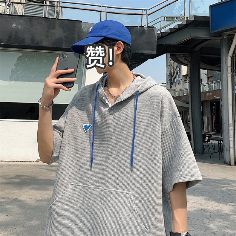 特P38控68华夫格冰丝连帽短袖男夏季外套中性宽松LM01,女装短外套,电商B370