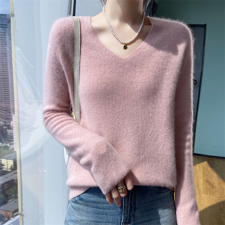 24秋冬新款毛衣女士100羊毛V领时尚套头羊毛针织打底衫上衣,女装羊毛衫,美轩羊绒