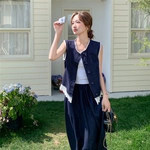 休闲牛仔收腰马甲半身裙套装女夏2025新款两件套独特超好看度假风图片