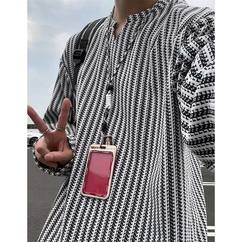 美式高街千鸟格子长袖T恤男女亨利V领英伦雅痞休闲宽松长袖打底衫,男装T恤,电商A443