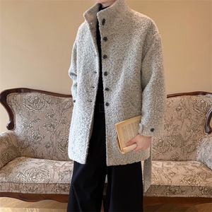 雪花呢羊羔毛呢子外套男秋冬季中长款立领大衣 XZ514-2-2234-P100图片