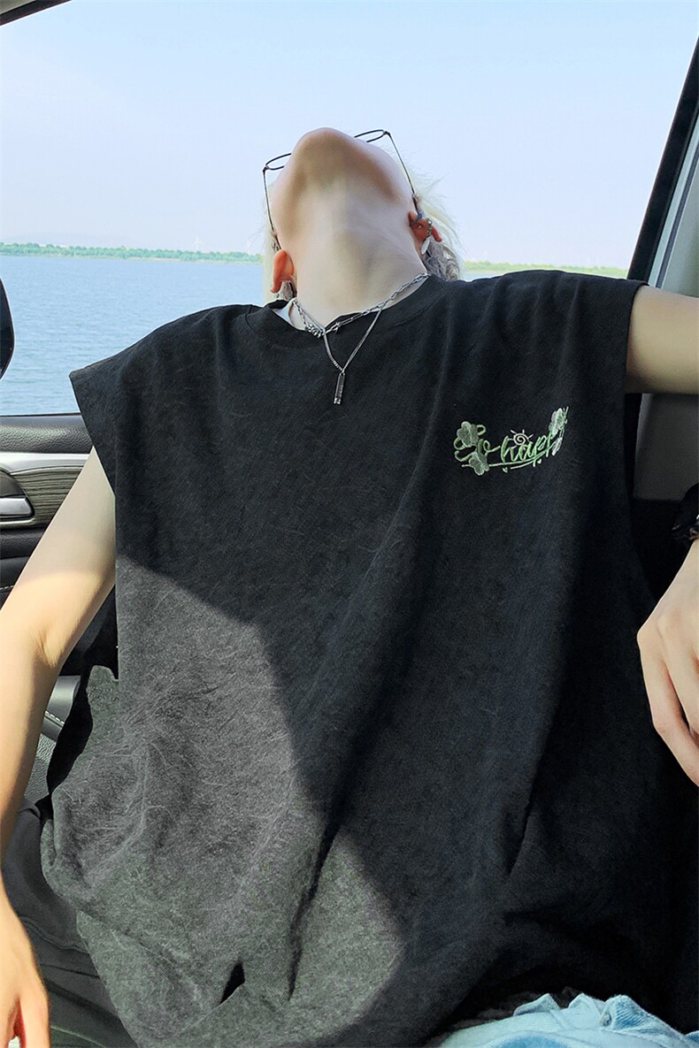 大250克重磅砂洗刺绣天丝棉冰丝坎肩背心T恤JF507特P35控55,男装背心/马甲,电商A422-1