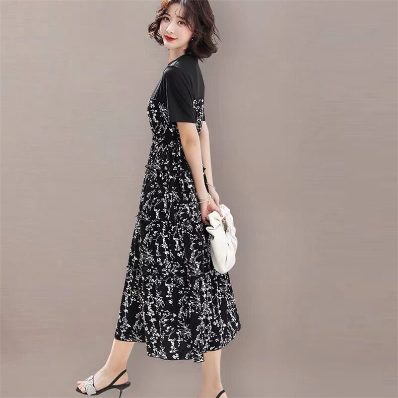 碎花连衣裙女2021年夏季新款中长款洋气减龄显瘦过膝长款打底裙子,女装连衣裙,潮品会