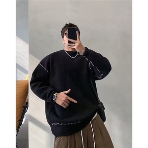 美式毛衣男秋冬季简约休闲百搭保暖时尚潮流韩版针织衫内搭圆领潮图片