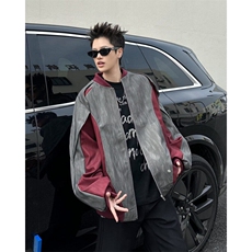 ZN0103-P76短款外套男潮高级感棒球服夹克拼接不规则拼色机车服，男装夹克，电商C233