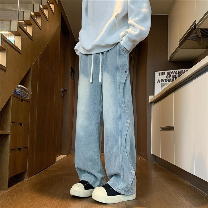 秋冬季美式高街牛仔裤男潮牌个性显高设计感休闲裤G6102/P46，男装休闲裤，电商D202-1